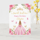 Sweet 16 Pink Princess Blonde Girl カード (黄色い花)