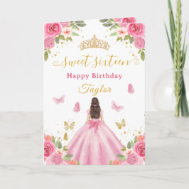 Sweet 16 Pink Princess Brunette Girl カード