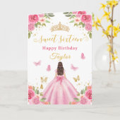 Sweet 16 Pink Princess Brunette Girl カード (黄色い花)