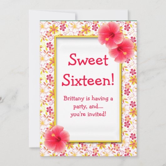 Sweet 16 Pink & Yellow Birthday Party Invitation（ピ 招待状 (正面)