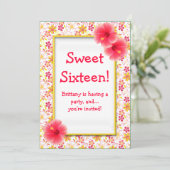 Sweet 16 Pink & Yellow Birthday Party Invitation（ピ 招待状 (スタンド正面)