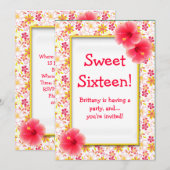 Sweet 16 Pink & Yellow Birthday Party Invitation（ピ 招待状 (正面/裏面)