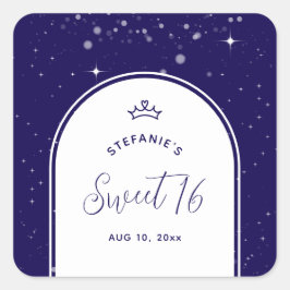 Sweet 16 Princess Tiara Crown Navy Blue Birthday スクエアシール