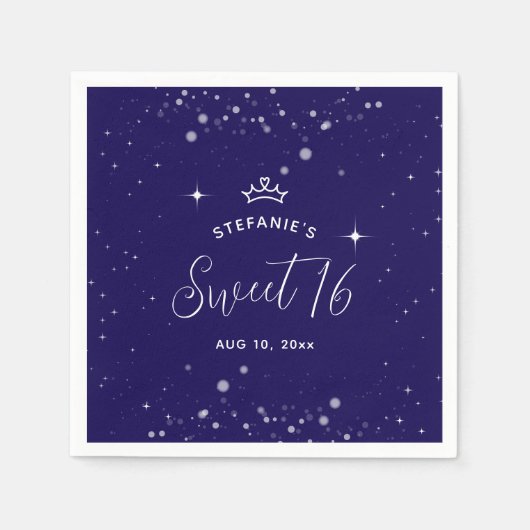 Sweet 16 Princess Tiara Crown Navy Blue Birthday スタンダードカクテルナプキン (正面)