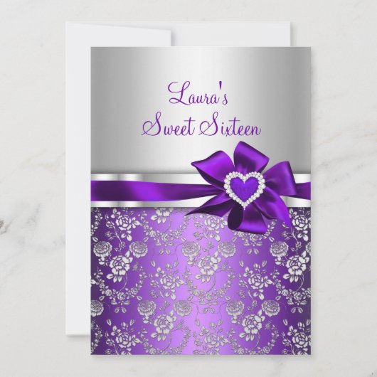 Sweet 16 Purple Bow & Nouncements 招待状 (正面)
