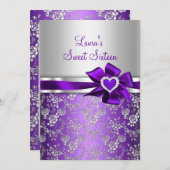 Sweet 16 Purple Bow & Nouncements 招待状 (正面/裏面)
