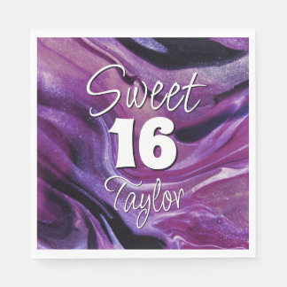 Sweet 16 Purple Marble Personalized スタンダードランチョンナプキン