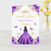 Sweet 16 Purple Princess African American Girl カード (黄色い花)