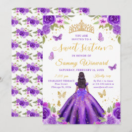 Sweet 16 Purple Princess African American Girl 招待状