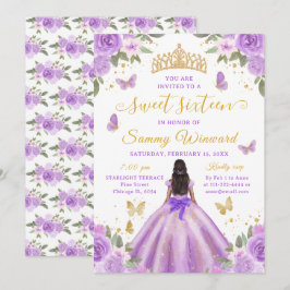 Sweet 16 Purple Princess African American Girl 招待状