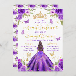 Sweet 16 Purple Princess Brunette Girl 招待状