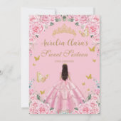 Sweet 16 Quinceanera Pink Roses Floral Fair Gold セーブザデート (裏面)