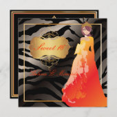 Sweet 16/ Quinceaniera/Quince anyos/zebra stripes 招待状 (正面/裏面)