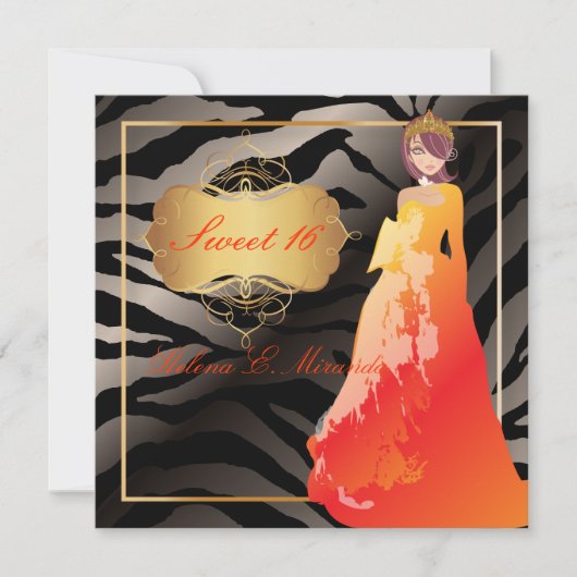 Sweet 16/ Quinceaniera/Quince anyos/zebra stripes 招待状 (正面)