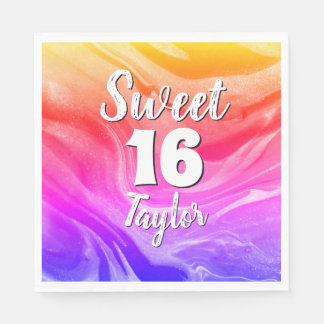 Sweet 16 Rainbow Colored Marble Personalized スタンダードランチョンナプキン