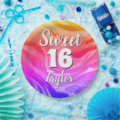 Sweet 16 Rainbow Colored Marble Personalized ペーパープレート (パーティー)