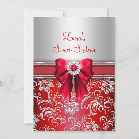 Sweet 16 Red Bow & Sparkle Diamondのお知らせ 招待状 (正面)