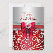 Sweet 16 Red Bow & Sparkle Diamondのお知らせ 招待状 (正面)