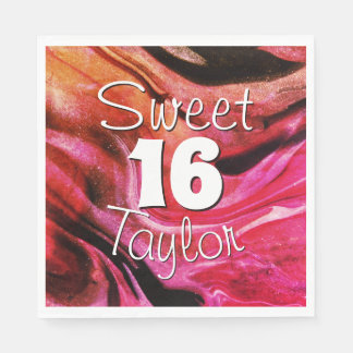 Sweet 16 Red & Orange Marble Personalized スタンダードランチョンナプキン