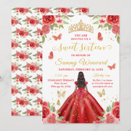 Sweet 16 Red Princess African American Girl 招待状