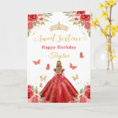 Sweet 16 Red Princess Blonde Girl カード (黄色い花)