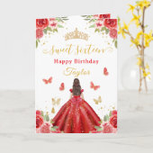 Sweet 16 Red Princess Brunette Girl カード (黄色い花)