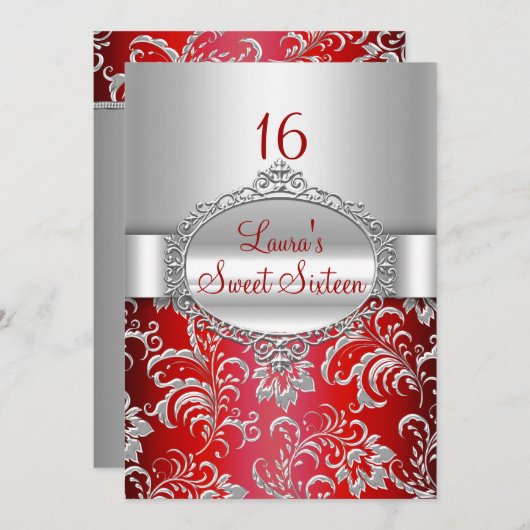 Sweet 16 Red & Silverのフローラ発表 招待状 (正面/裏面)