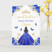 Sweet 16 Royal Blue Princess African American Girl カード (黄色い花)