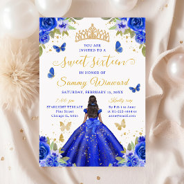 Sweet 16 Royal Blue Princess African American Girl 招待状