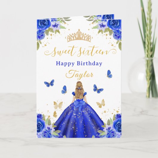 Sweet 16 Royal Blue Princess Blonde Girl カード (正面)