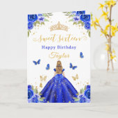 Sweet 16 Royal Blue Princess Blonde Girl カード (黄色い花)