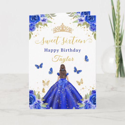 Sweet 16 Royal Blue Princess Brunette Girl カード (正面)