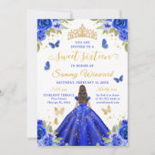 Sweet 16 Royal Blue Princess Brunette Girl 招待状 (正面)