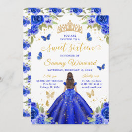 Sweet 16 Royal Blue Princess Brunette Girl 招待状