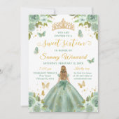 Sweet 16 Sage Green Princess Blonde Girl 招待状 (正面)