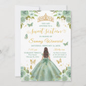 Sweet 16 Sage Green Princess Brunette Girl 招待状 (正面)