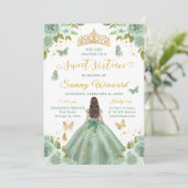 Sweet 16 Sage Green Princess Brunette Girl 招待状 (スタンド正面)