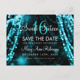 Sweet 16 "Save The Date"ターコイズストリングライト 案内ポストカード