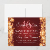 Sweet 16 "Save The Date"ライトきらめく金ゴールド赤 案内ポストカード (正面/裏面)