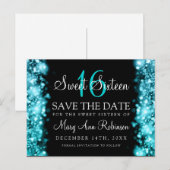 Sweet 16 "Save The Date"ライトターコイきらめくス 案内ポストカード (正面/裏面)