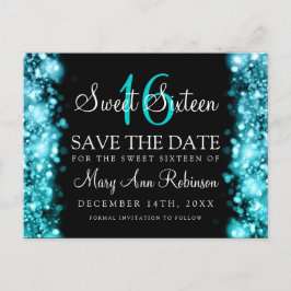Sweet 16 "Save The Date"ライトターコイきらめくス 案内ポストカード