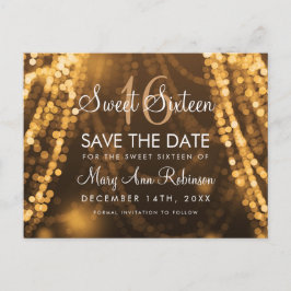 Sweet 16 "Save The Date"金ゴールドストリングライト 案内ポストカード