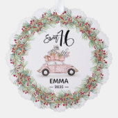 Sweet 16 Signature Script Car Pink Greenery オーナメントカード (裏面)