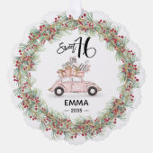Sweet 16 Signature Script Car Pink Greenery オーナメントカード (正面)