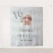 Sweet 16 silverグリッター写真ようこそ タペストリー (正面)