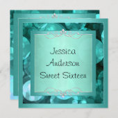Sweet 16 Silverティール（緑がかった色）バブルメタルフレームパーティー 招待状 (正面/裏面)