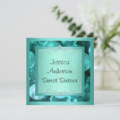 Sweet 16 Silverティール（緑がかった色）バブルメタルフレームパーティー 招待状 (スタンド正面)