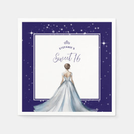 Sweet 16 Silver Ball Gown Dress Navy Blue Birthday スタンダードカクテルナプキン