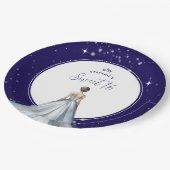 Sweet 16 Silver Ball Gown Dress Navy Blue Birthday ペーパープレート (アングル)