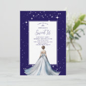 Sweet 16 Silver Ball Gown Dress Navy Blue Birthday 招待状 (スタンド正面)